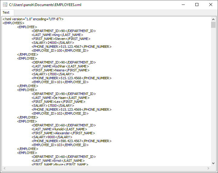 Filter XML columns - view XML file