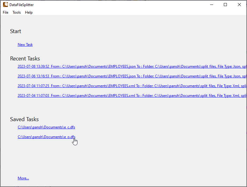 Split Big Data File to Smaller Files - load session file