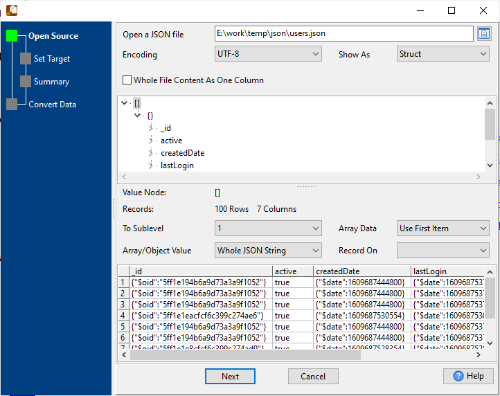 Split JSON array into multiple objects - open source JSON file