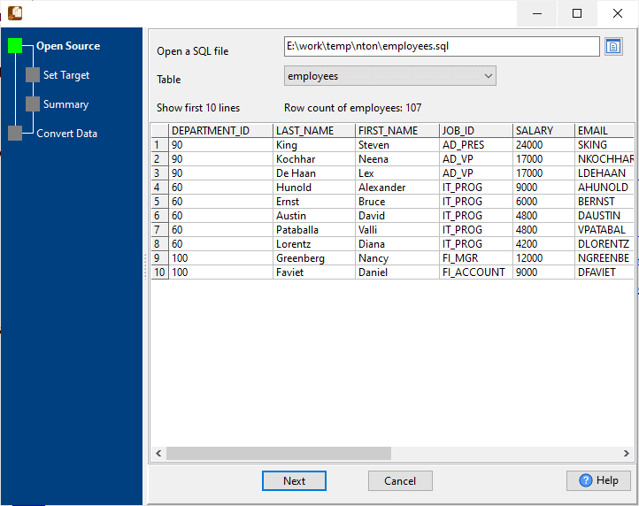 Split big SQL dump file into multiple SQL files - open source SQL file