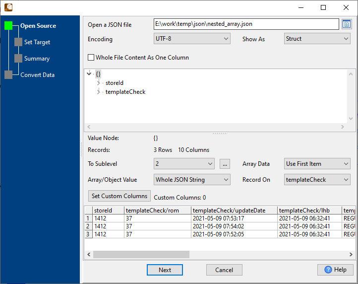 split nested json array