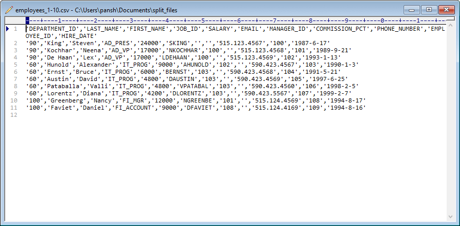 Split big CSV file into multiple files - view a result csv file