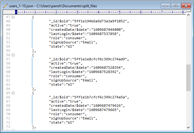 Split JSON array into multiple files - view a result JSON file