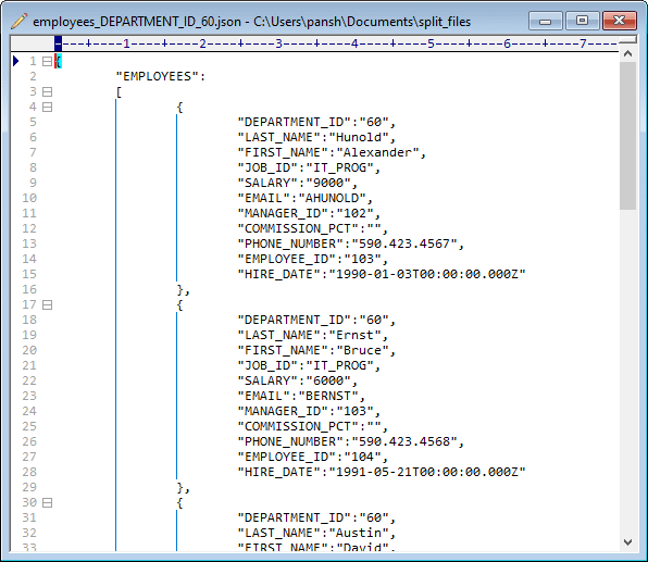 Split big JSON file by column value - view a result json file