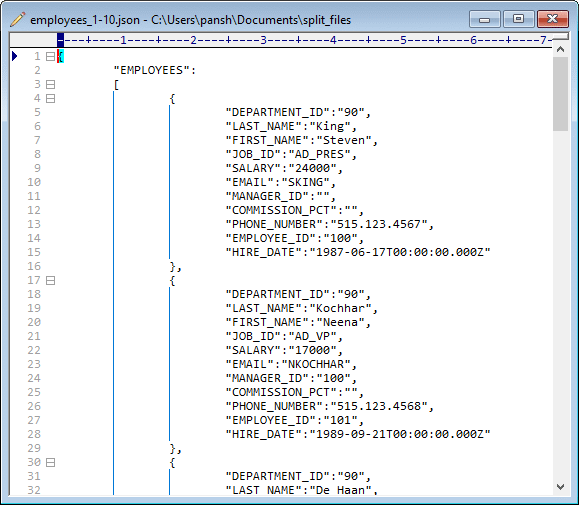 Split big JSON file into multiple files - view a result json file