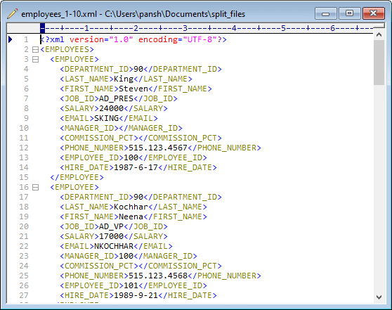 Split big XML file into multiple files - view a result xml file