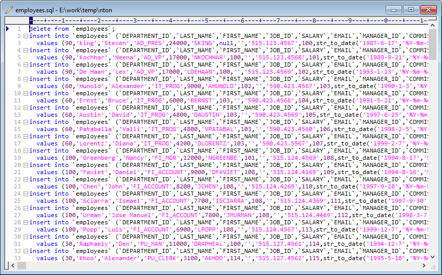 Split big SQL file into multiple files - view the source sql file