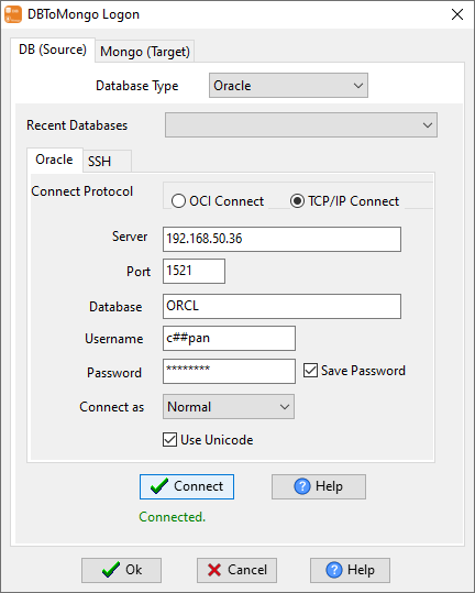 Sync data from Oracle to MongoDB - Login to Oracle