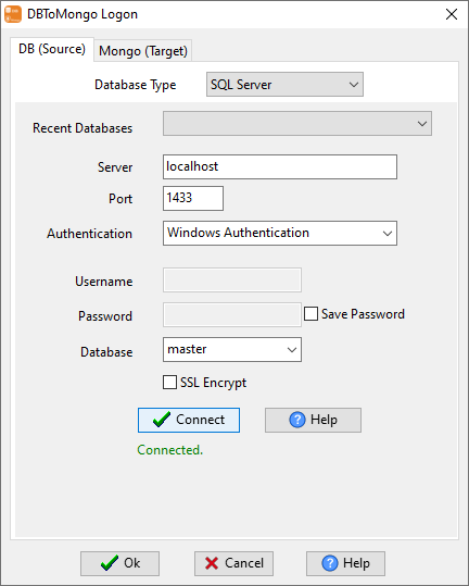 Sync data from SQL Server to MongoDB - Login to SQL Server