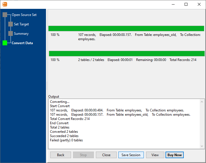 Transfer data from multiple Access tables to 1 MongoDB collection - Transfer