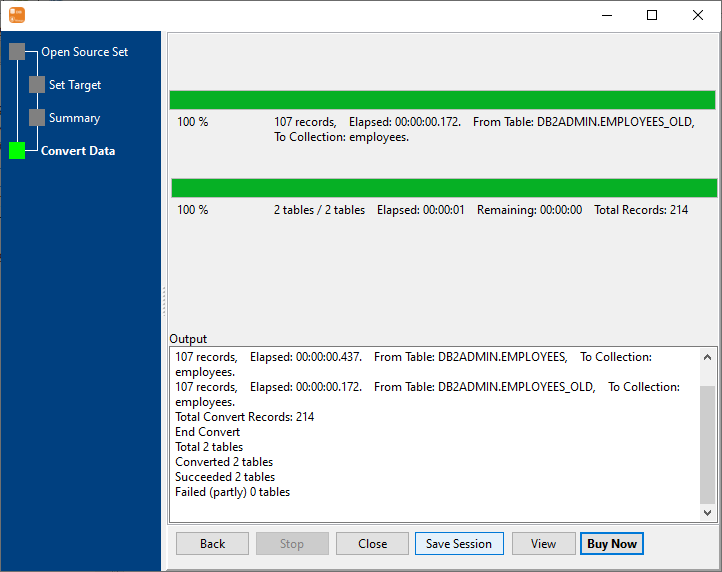 Transfer data from multiple DB2 tables to 1 MongoDB collection - Transfer