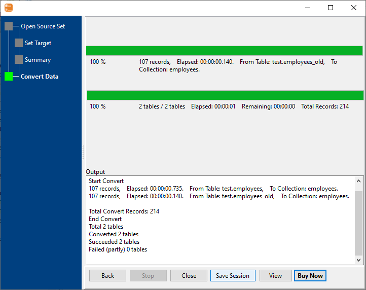 Transfer data from multiple MySQL tables to 1 MongoDB collection - Transfer