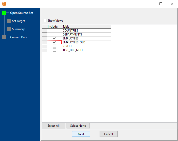 Convert data from multiple DBF tables to 1 MongoDB collection - select tables