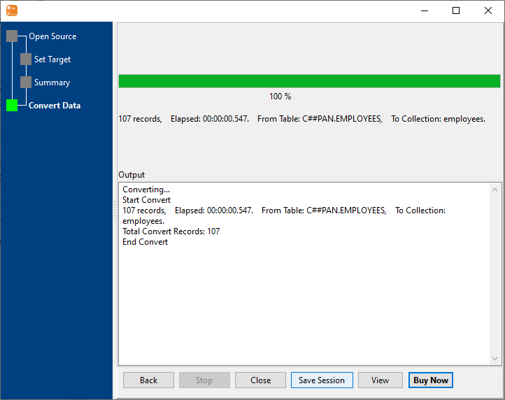 Transfer data from Oracle table to MongoDB collection - Transfer