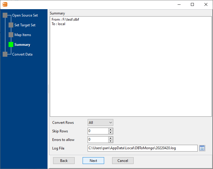 Load data from DBF tables to MongoDB collections - preview