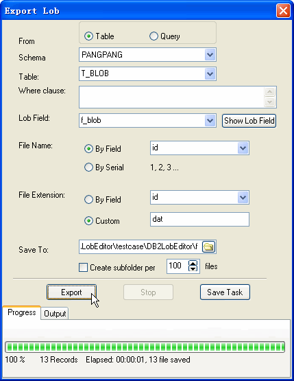 Extract BLOB data from DB2 - Extract lob from table