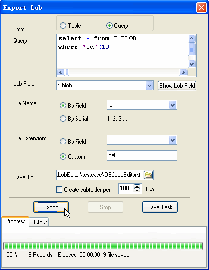 Extract BLOB data from DB2 - Extract lob from query