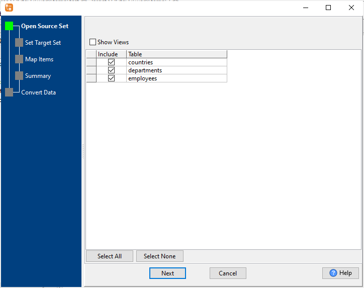 Convert SQLite to Access - list source tables