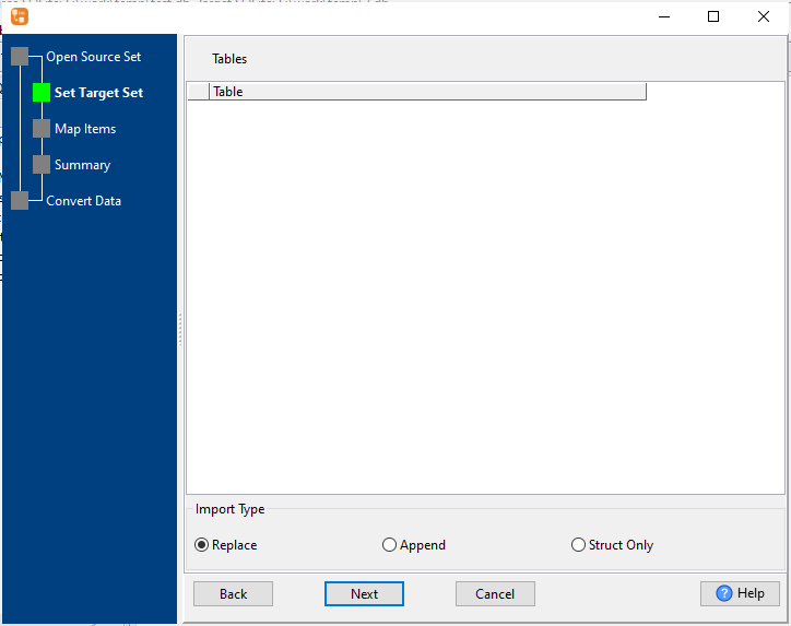 create Access from DBF - list target tables