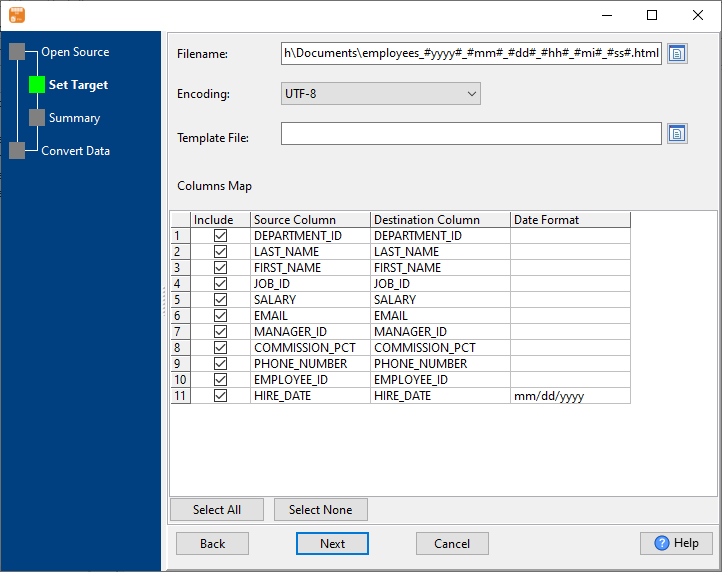 Extract data from SQLite  Query Results To HTML using dynamic filename with date - enter file name