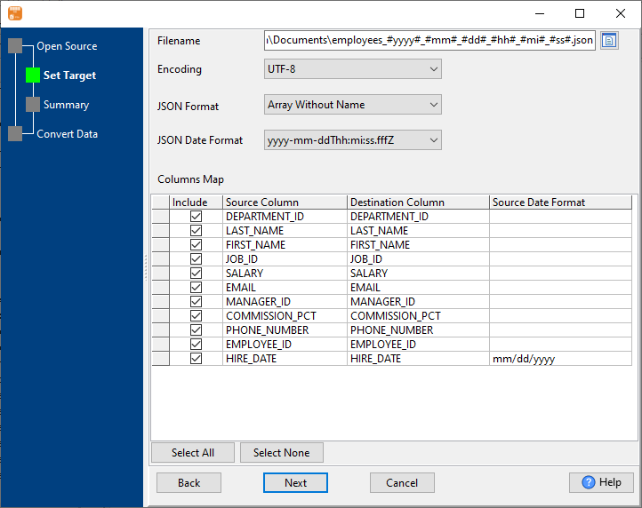 Extract data from Access  Query Results To JSON using dynamic filename with date - enter file name