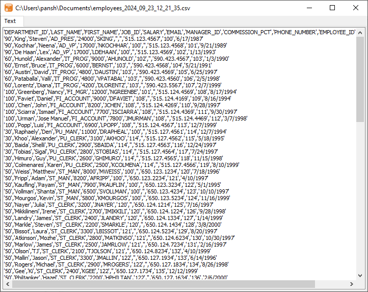 Export data from PostgreSQL  Query Results To CSV using dynamic filename with date - view CSV file