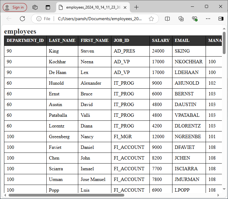 Export data from DBF  (dBase, FoxBase, FoxPro) Query Results To HTML using dynamic filename with date - view HTML file