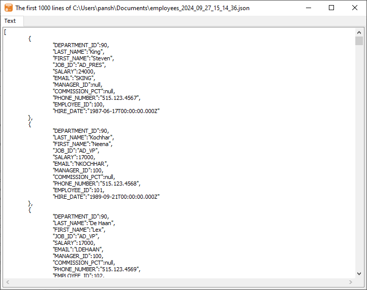 Export data from PostgreSQL  Query Results To JSON using dynamic filename with date - view JSON file