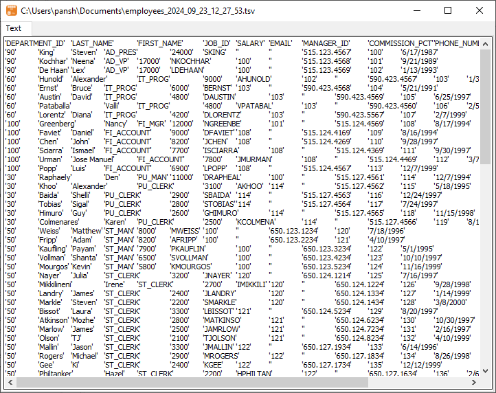 Export data from Azure  Query Results To TSV using dynamic filename with date - view TSV file