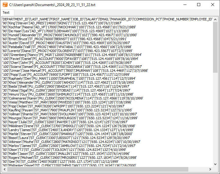 Export data from SQLite  Query Results To TXT using dynamic filename with date - view TXT file