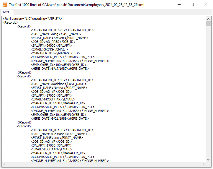 Export data from SQLite  Query Results To XML using dynamic filename with date - view XML file