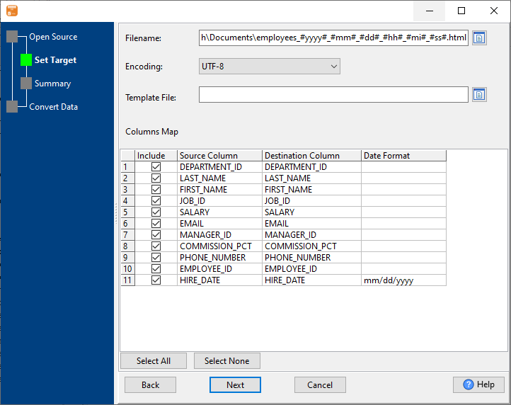 Extract data from Oracle  Table To HTML using dynamic filename with date - enter file name