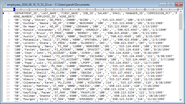 Export data from DB2  Table To CSV using template filename with date - view CSV file