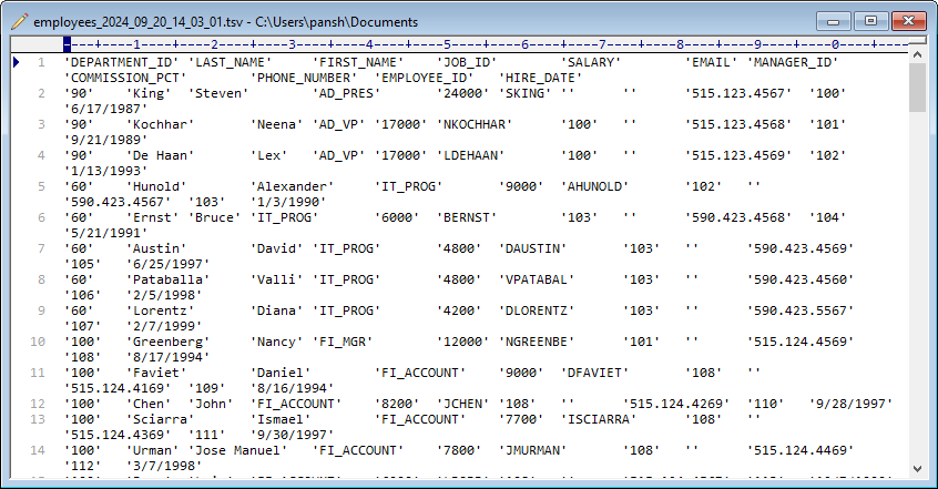 Export data from MySQL  (MariaDB, Percona) Table To TSV using template filename with date - view TSV file