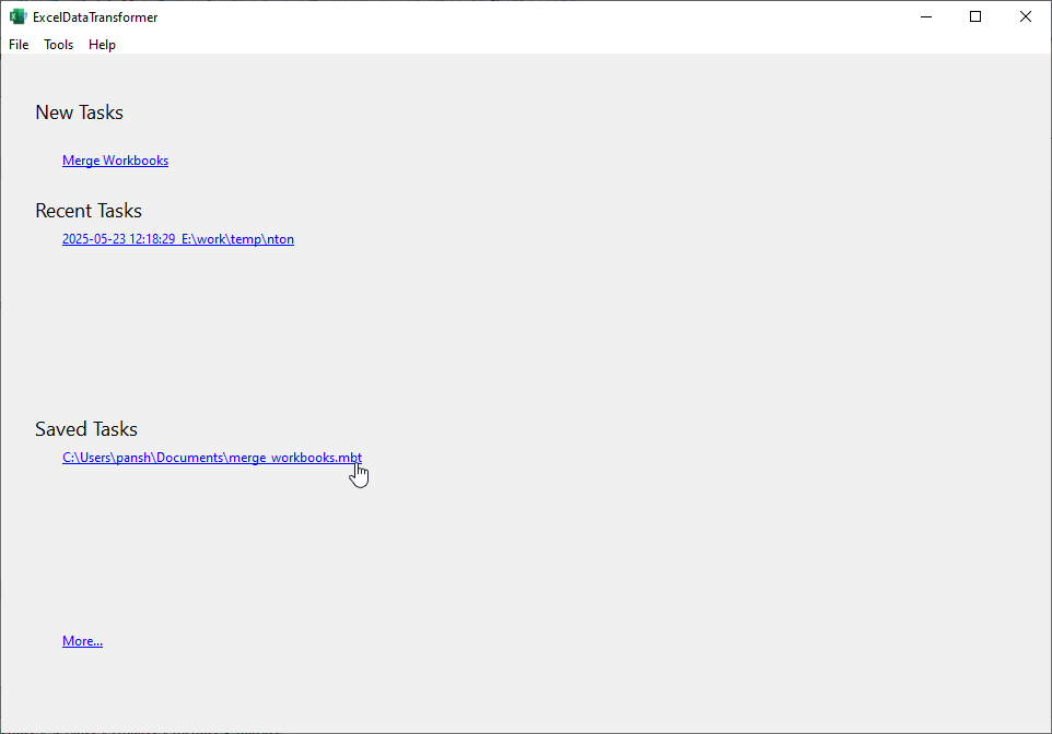 Transform Excel Data - load session file