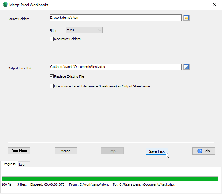 Transform Excel Data - save task