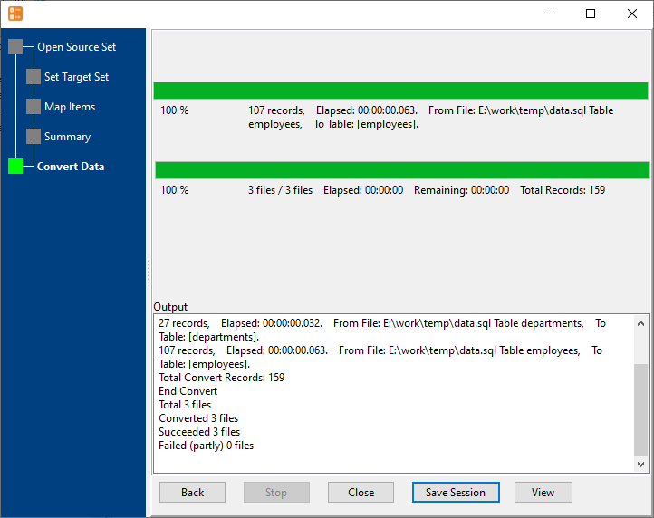 Copy data from each table in a SQL file to a separate Oracle table - import data