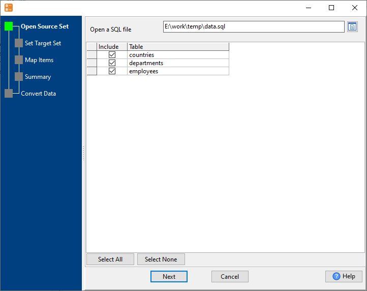 Import data from each table in a SQL file to a separate Oracle table - open SQL file