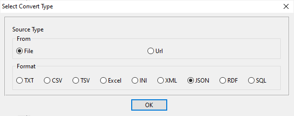 Import JSON Lines file data to DB2  table - select file type