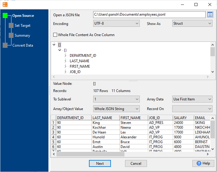 Import Data From JSON Lines File To SQLite  - open JSON Lines file