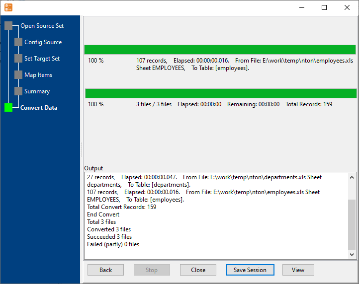 bulk import Excel files into SQLite  tables - import data