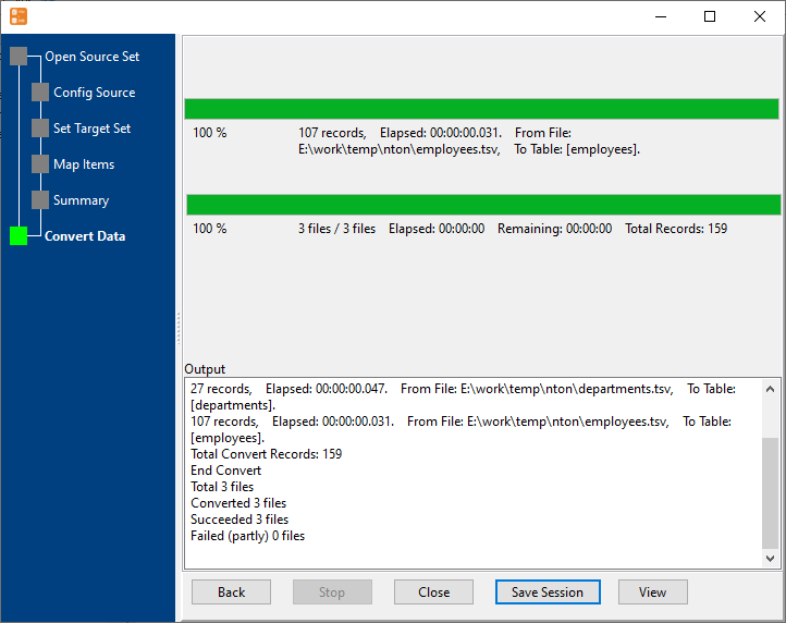 bulk import TSV files into SQLite  tables - import data