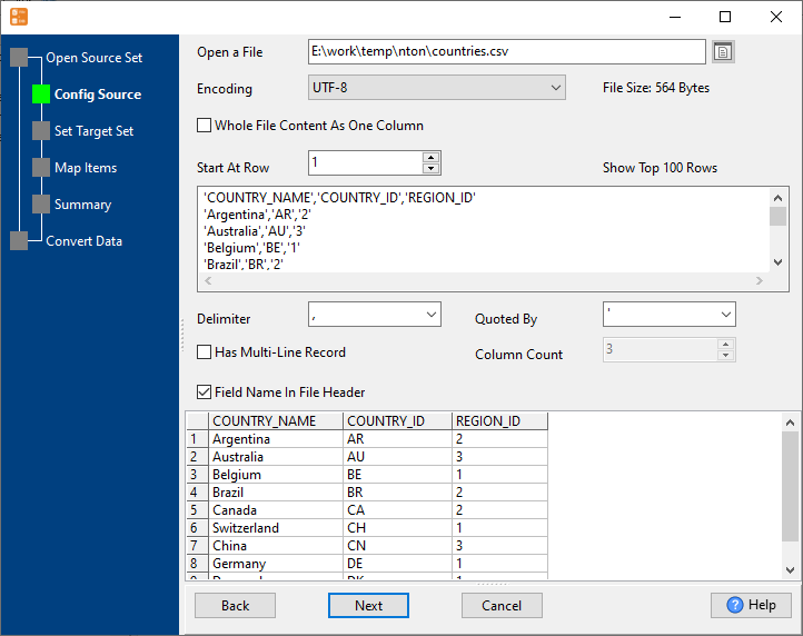 bulk import CSV files into PostgreSQL  tables - config first file