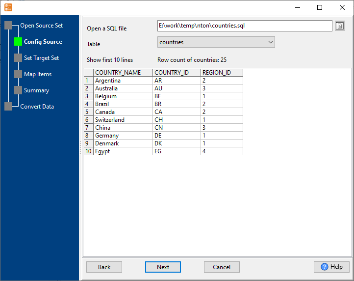 bulk import SQL files into PostgreSQL  tables - config first file