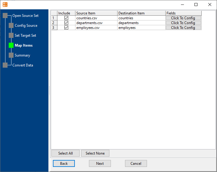 bulk import XML files into SQLite  tables - map