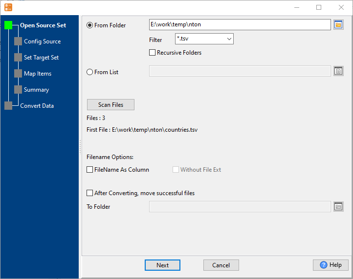 bulk import TSV files into PostgreSQL  tables - select a folder