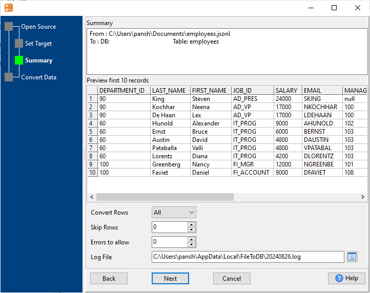 Transfer Data From JSON Lines File To SQLite  - preview