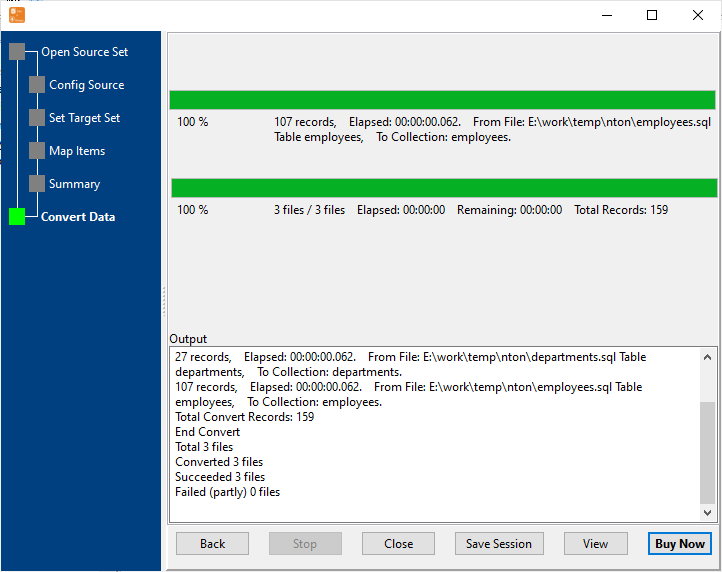 Batch Copy Data From SQL Files To MongoDB collections - import data