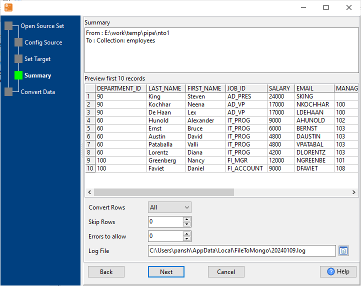 Transfer multiple PIPE Files To 1 MongoDB collection - preview