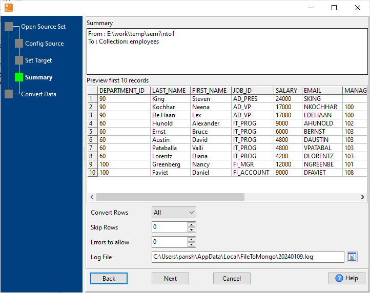 Transfer multiple SEMICOLON Files To 1 MongoDB collection - preview